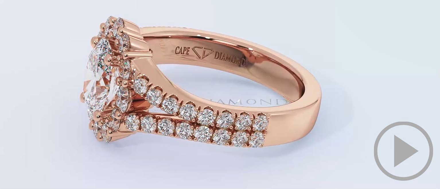 Cluster Split Band Oval Halo Lab Grown Diamond Engagement Ring Rose Gold top video