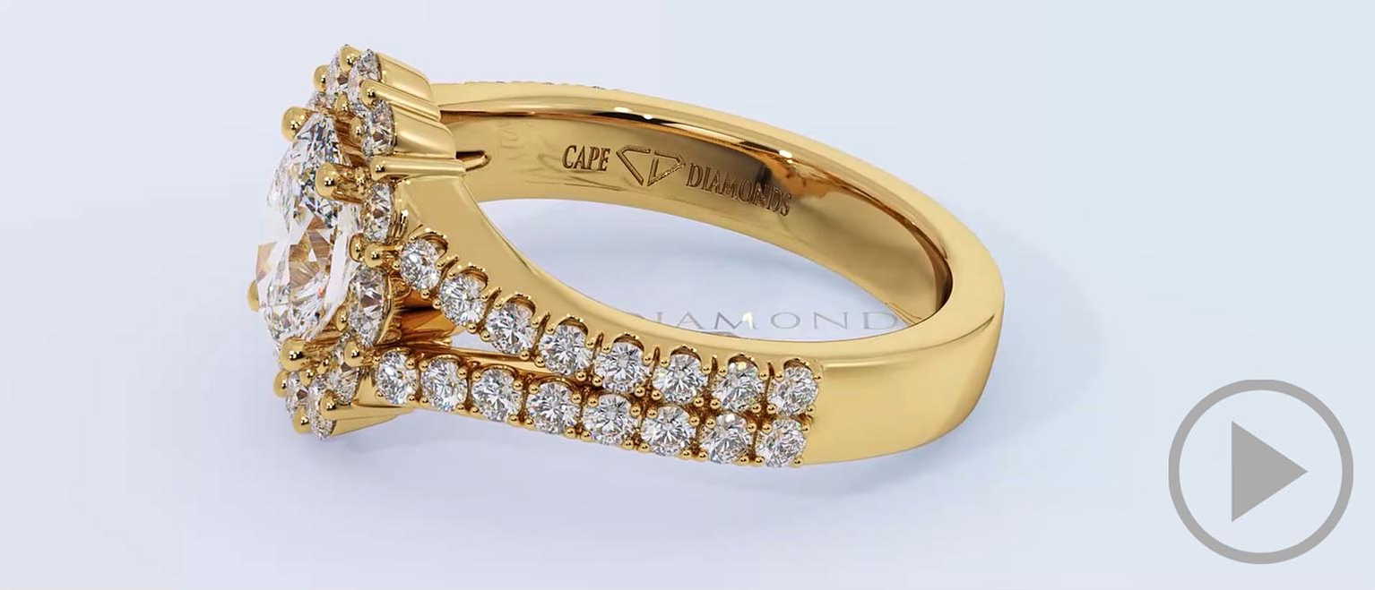 Cluster Split Band Oval Halo Natural Diamond Engagement Ring Yellow Gold top video