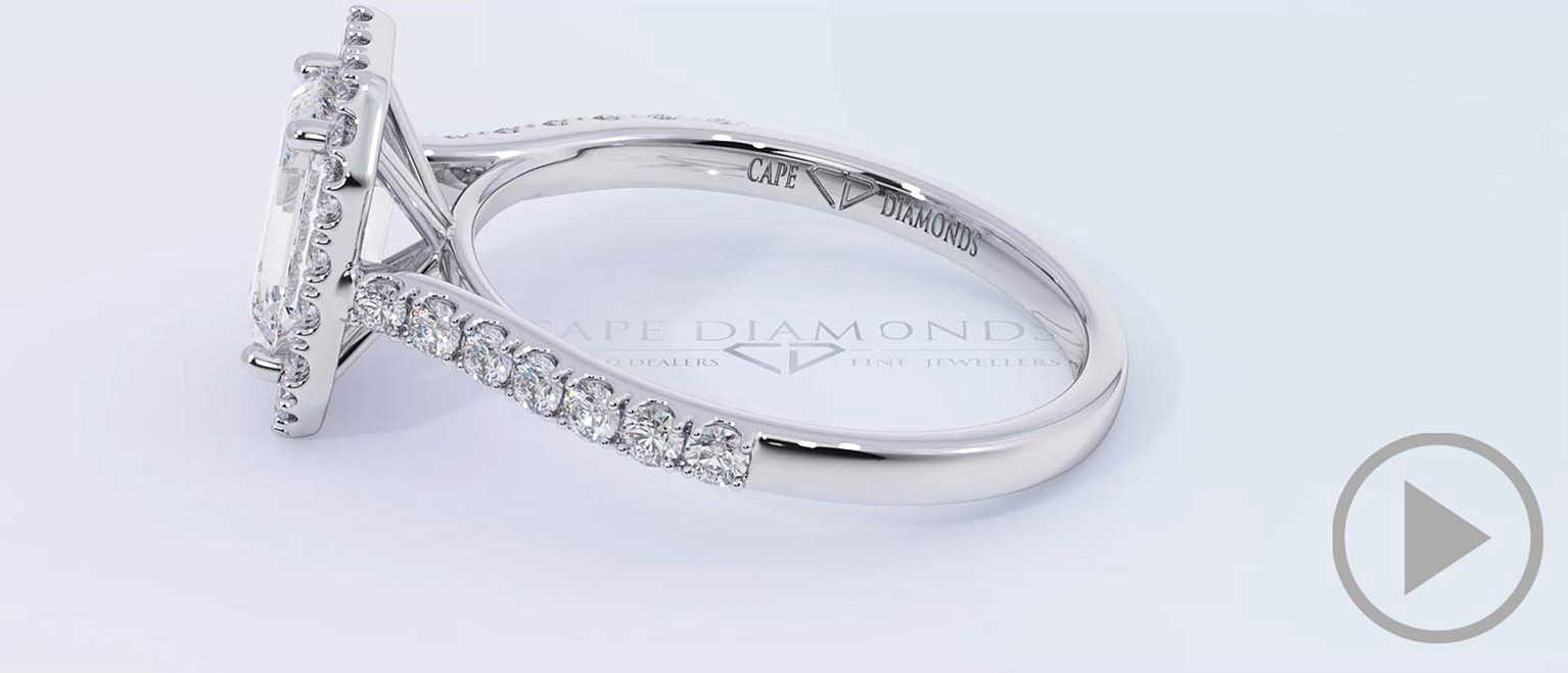 Emerald Cut Natural Diamond Halo Engagement Ring Platinum top video
