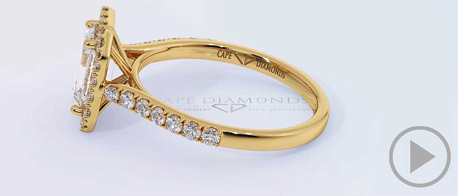 Natural Diamond Emerald Halo Side Stones Engagement Ring Yellow Gold top video