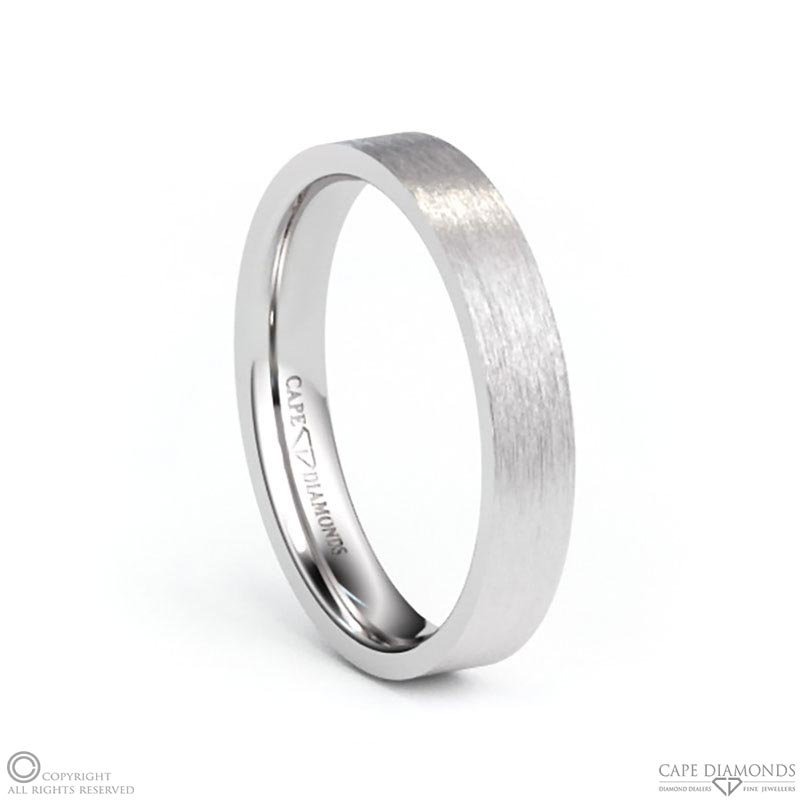 White Gold Brushed Flat Comfort-Fit 4mm Wide X 1.5mm Thick Men’s Wedding Bands