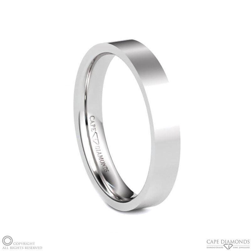 White Gold Flat 4mm Wide X 1.8mm Thick Polished Men’s Wedding Bands