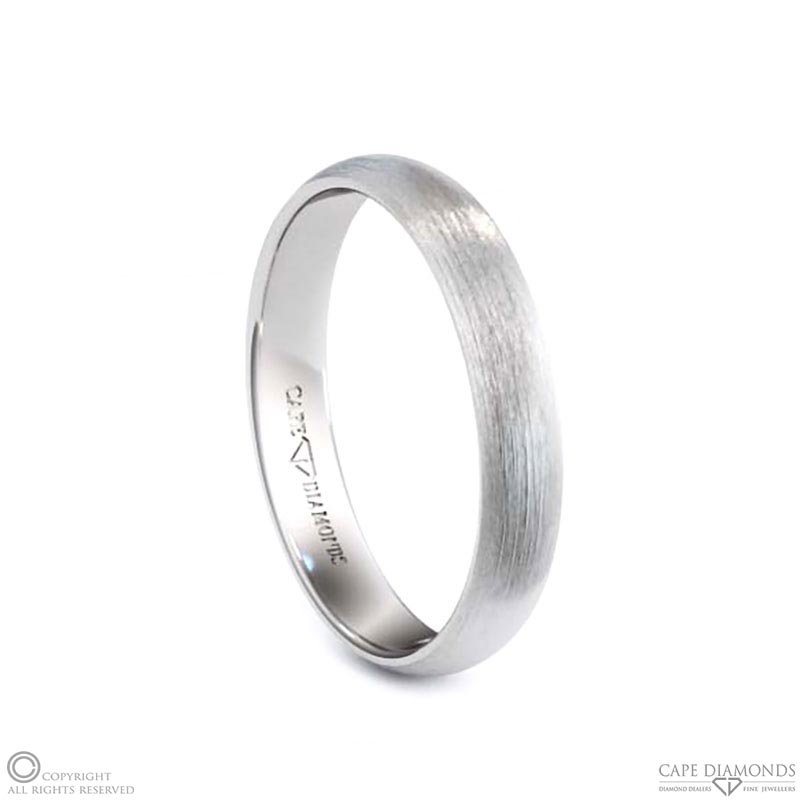 White Gold Half-Round Brushed 4mm Wide X 1.2mm Thick Gent’s Wedding Rings