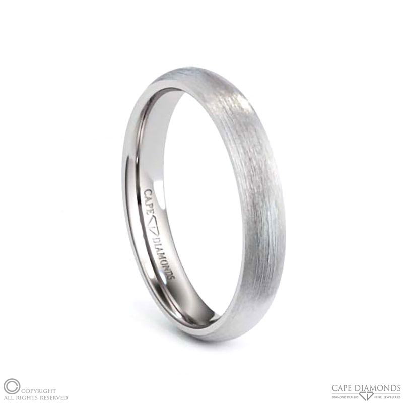 White Gold Half-Round Textured 4mm X 1.5mm Gents Wedding Rings
