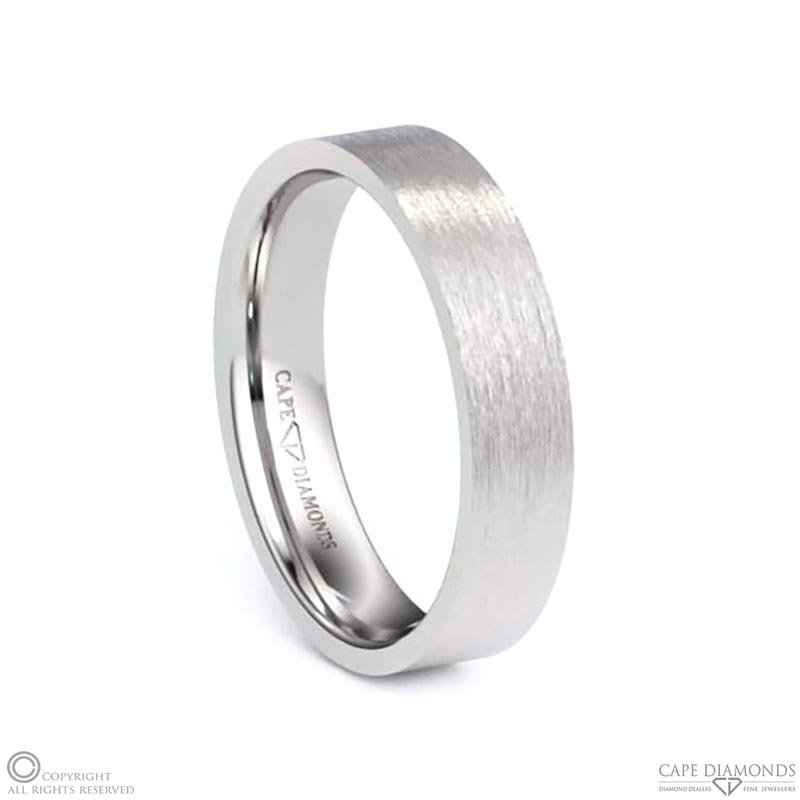 White Gold Flat Comfort-Fit Matte 5 Mm X 1.5 Mm Gent’s Wedding Rings