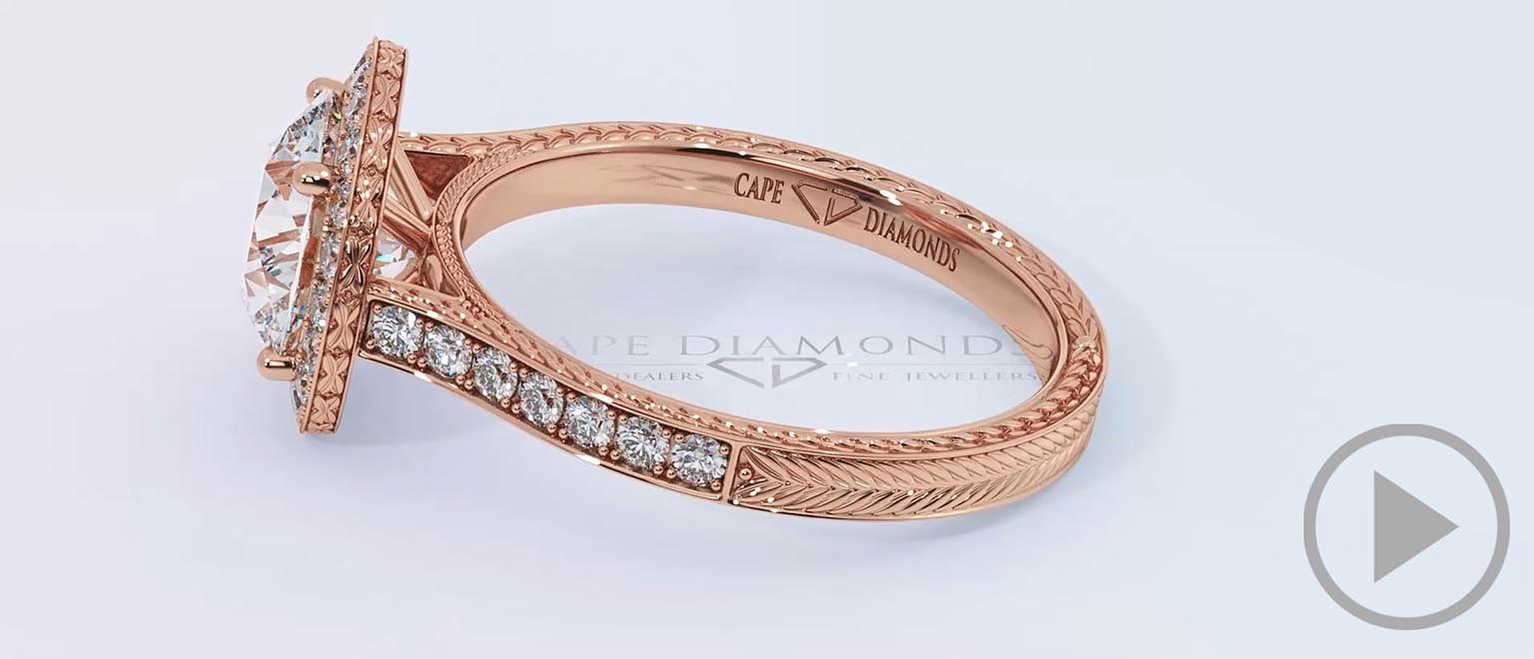 Engraved Halo Round Natural Diamond Engagement Ring Rose Gold top video