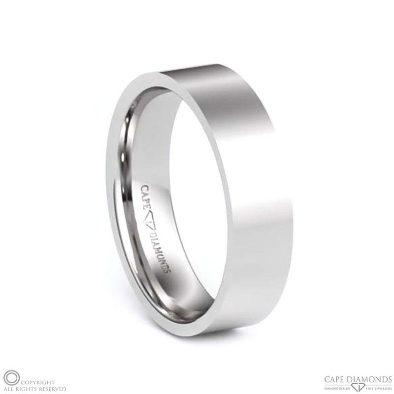 White Gold Flat Comfort-Fit Flat Polished, 6 Mm X 1.3 Mm Men’s Wedding Bands