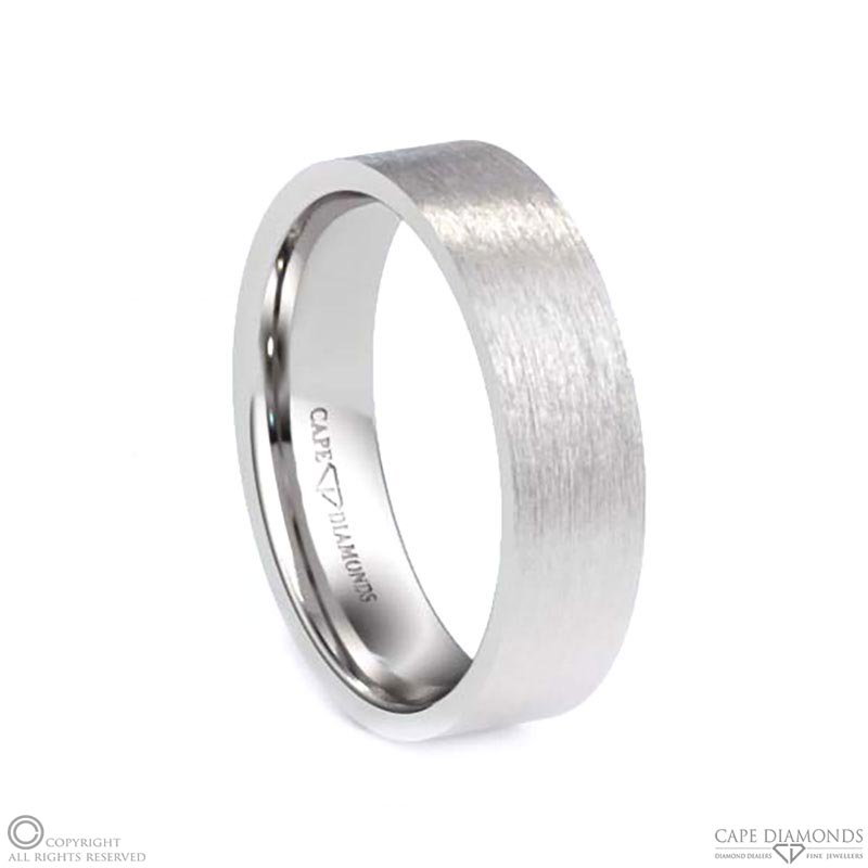 White Gold Flat Comfort-Fit Brushed Textured 6mm X 1.5mm Men’s Wedding Bands