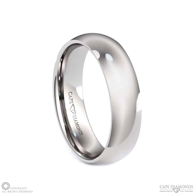 White Gold D-Shaped Rounded Comfort-Fit Polished 6mm Wide X 1.3 Mm Thick Men’s Wedding Ring