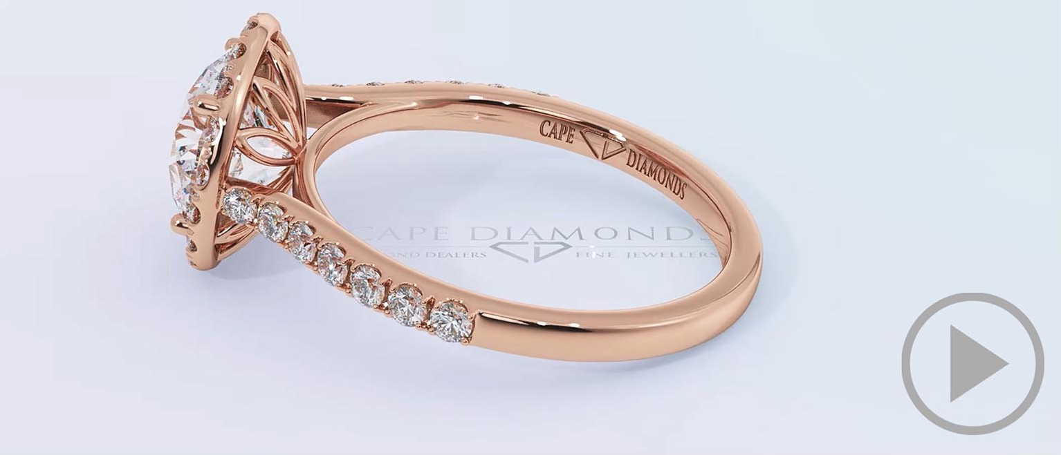 Halo Petal Basket Natural Diamond Engagement Ring Rose Gold top video
