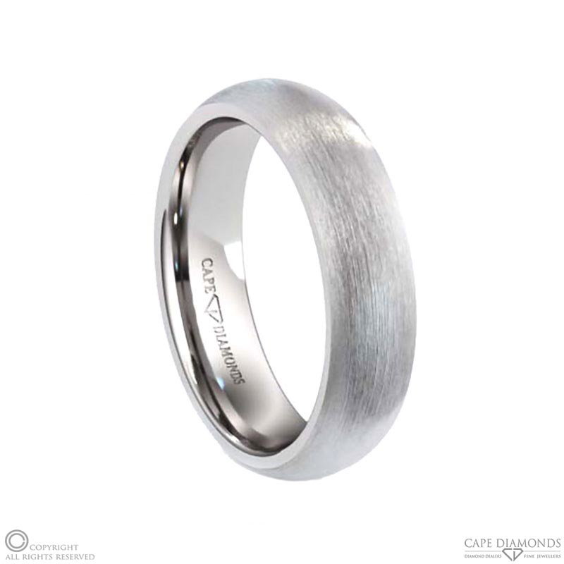 White Gold Half-Rounded Brushed 6 Mm Wide X 1.5 Mm Thick Men’s Wedding Rings