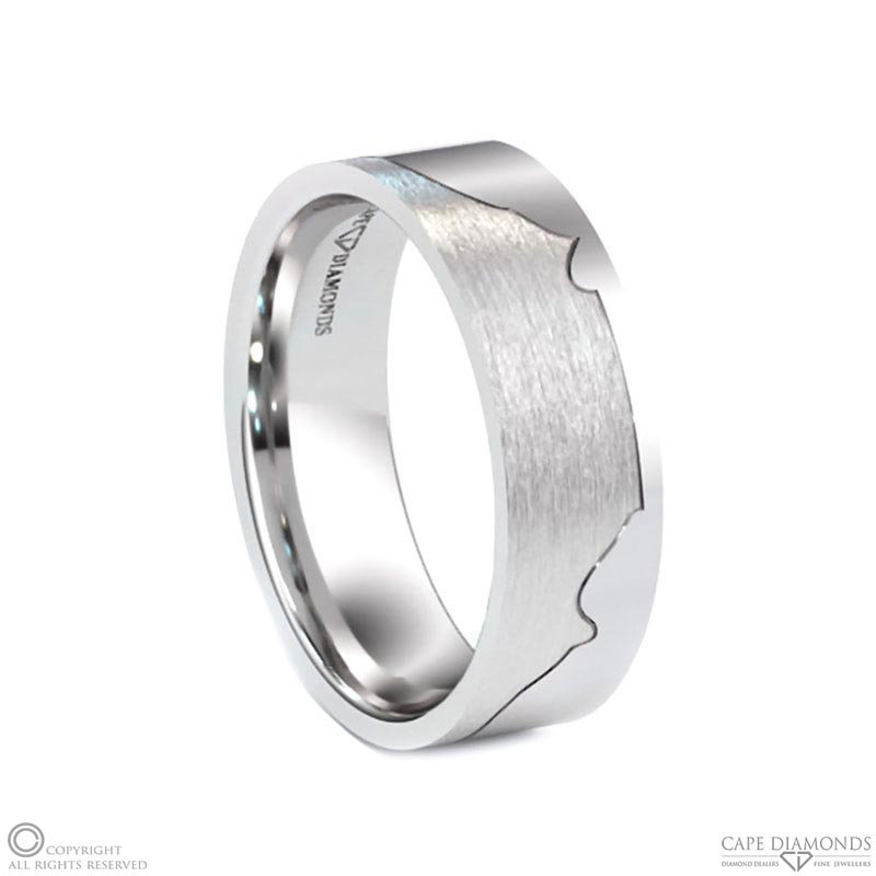 White Gold Table Mountain Brushed And Polished Comfort-Fit Men’s Rings