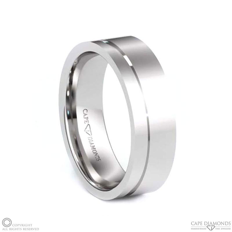 White Gold Side-Groove Flat Polished 7mm Wide X 1.5mm Thick Men’s Wedding Bands