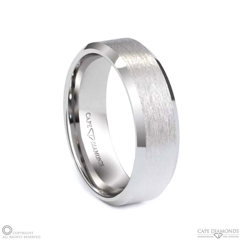White Gold Best Polished Brushed Comfort-Fit Bevelled Men’s Wedding Rings