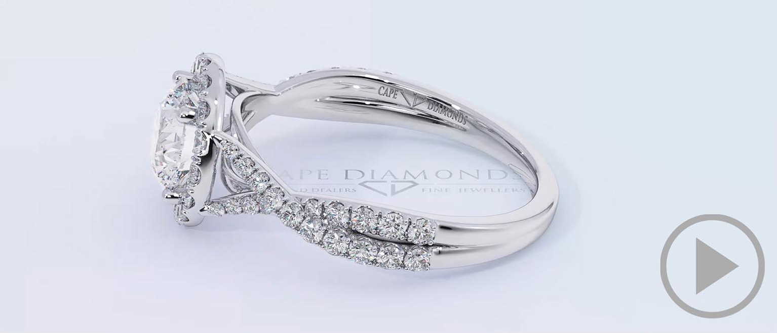 Twisted Split Band Halo Natural Diamond Engagement Ring White Gold top video