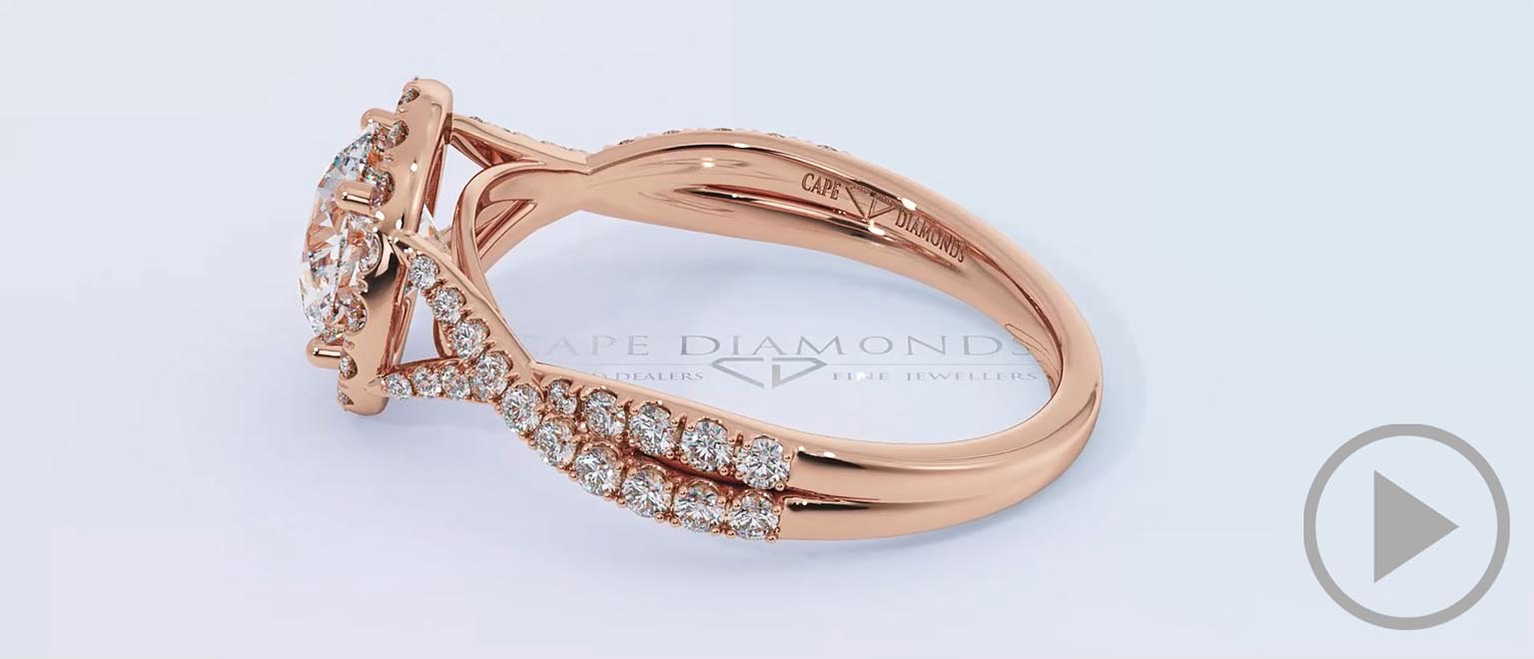Twisted Split Band Halo Natural Diamond Engagement Ring Rose Gold top video