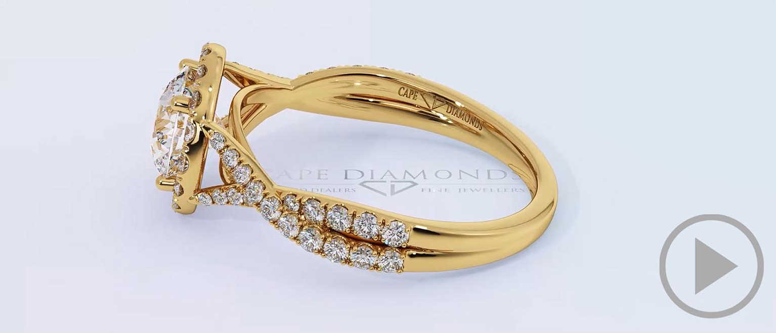 Twisted Split Band Halo Natural Diamond Engagement Ring Yellow Gold top video
