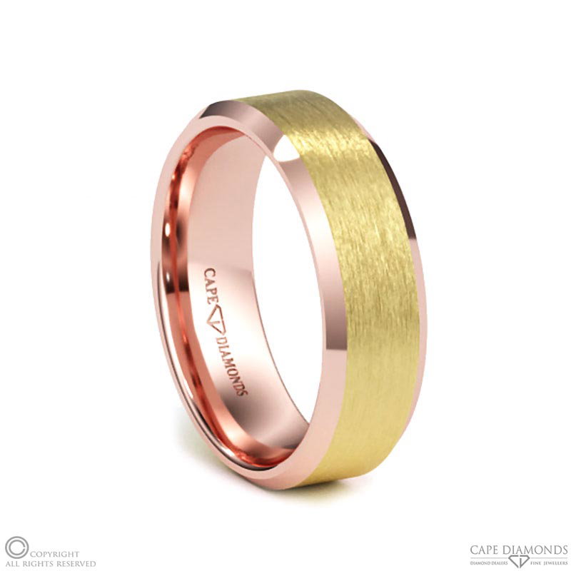 White Gold 2-Tone Brushed Yellow Gold Polished Rose Gold Beveled Men’s Wedding Rings
