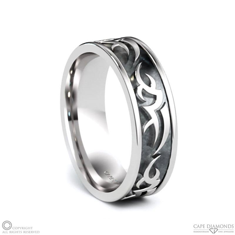 White Gold Pattern Polished Flat Gents Wedding Bands