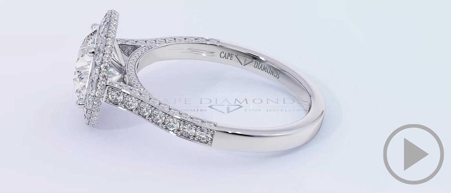 Natural Diamond Encrusted Halo Engagement Ring White Gold top video