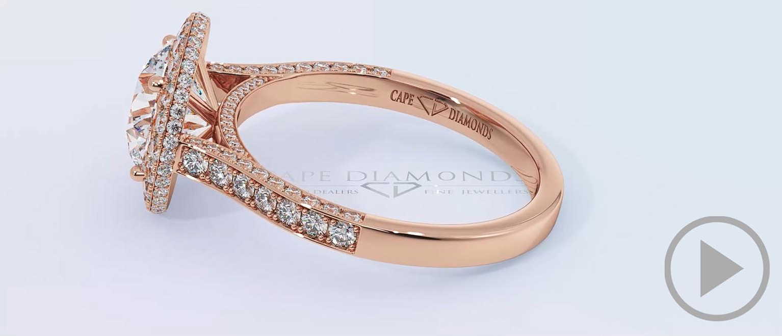 Natural Diamond Encrusted Halo Engagement Ring Rose Gold top video