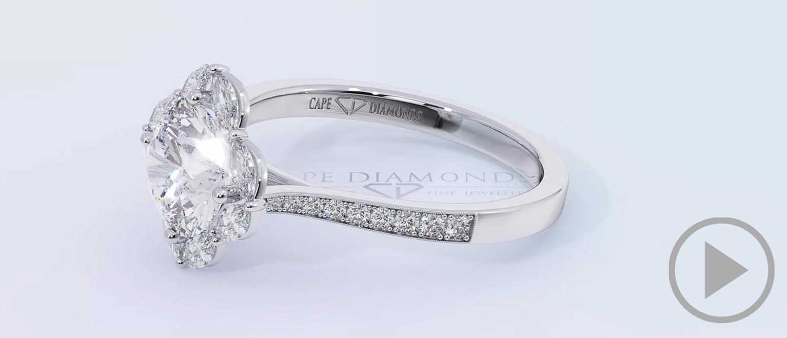 Halo Natural Diamond Engagement Ring White Gold With 8 Marquise Small Natural Diamonds top video