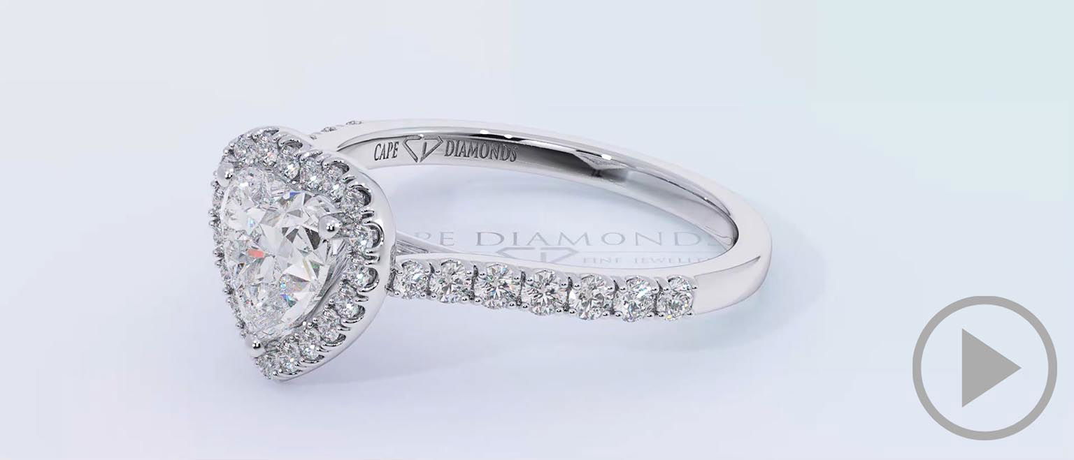 Heart Halo Natural Diamond Engagement Ring White Gold top video