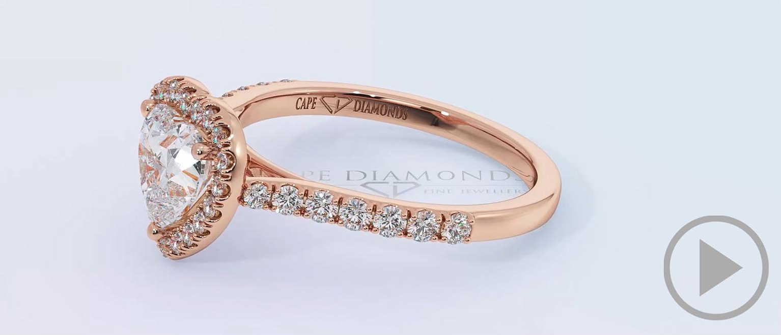 Heart Halo Natural Diamond Engagement Ring Rose Gold top video