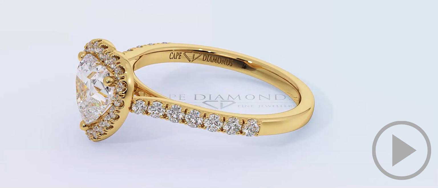 Heart Halo Natural Diamond Engagement Ring Yellow Gold top video