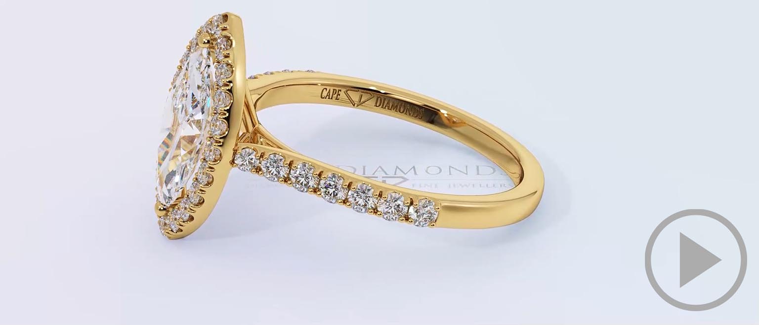 Marquise Halo Natural Diamond Engagement Ring Yellow Gold top video