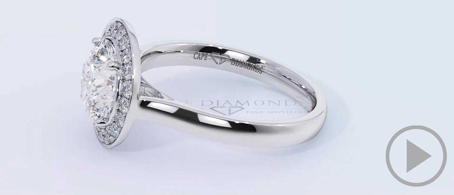 Pavé Tube Round Halo Designer Natural Diamond Engagement Ring White Gold top video