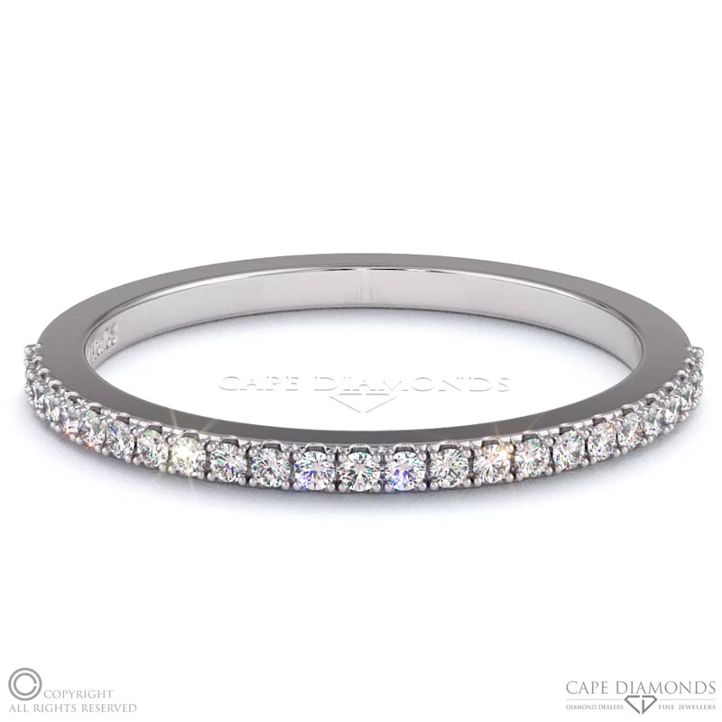 White Gold Womans Half Eternity Band Round Pave Diamonds