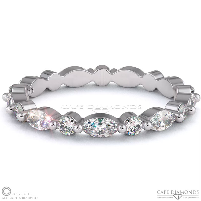 White Gold Womans Marquise And Round Eternity Diamond Wedding Band
