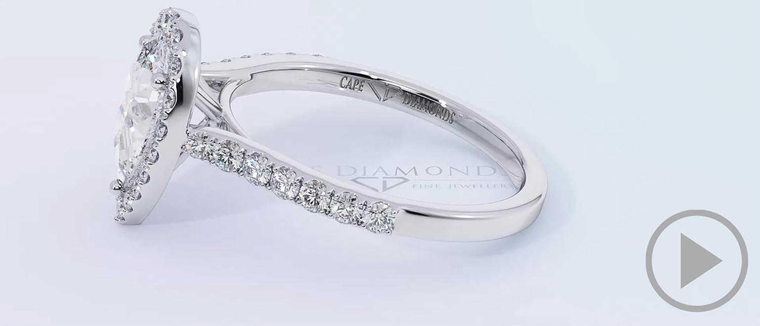 Pear Lab Grown Diamond Halo Cathedral Lab Grown Diamond Engagement Ring Platinum With Pavé Side Diamonds top video