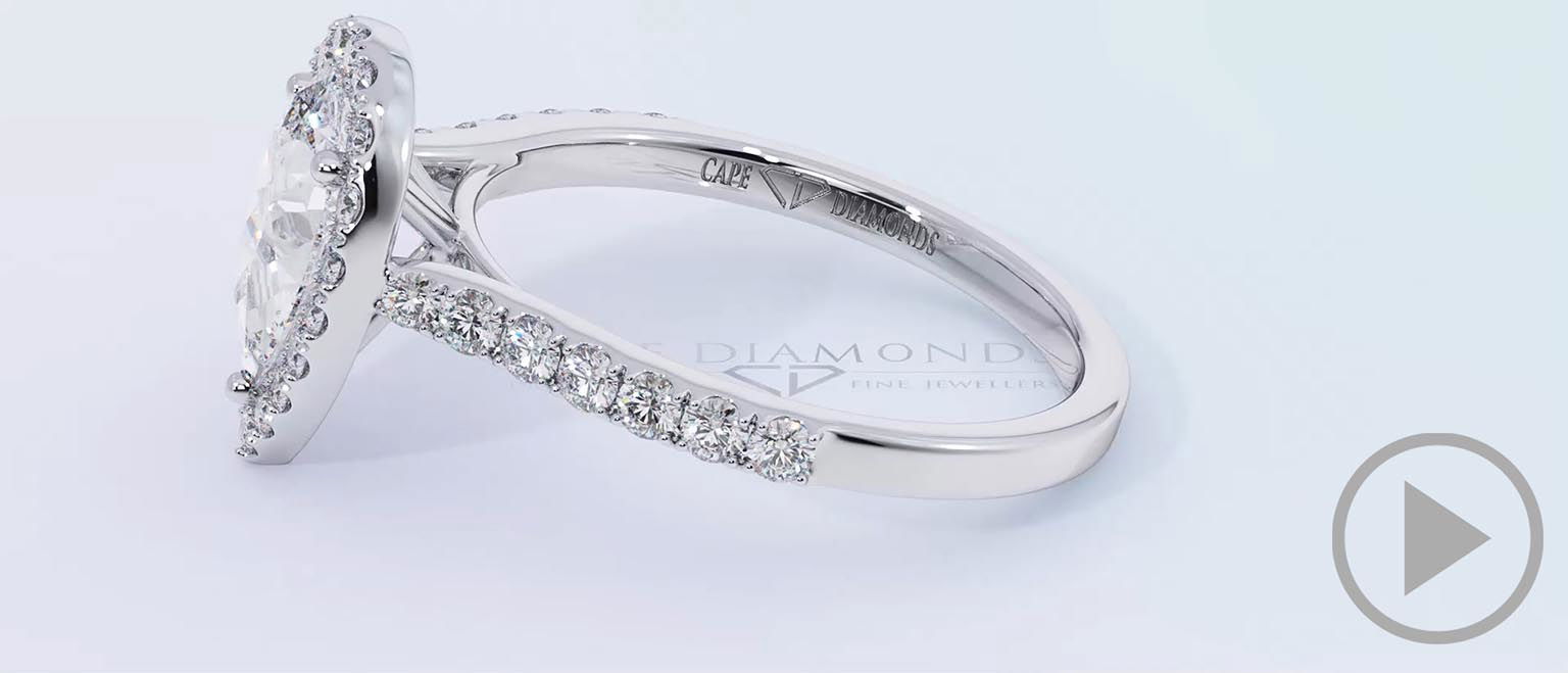 Stylish Pear Halo Natural Diamond Engagement Ring White Gold top video