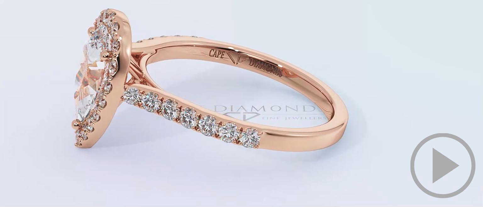 Pear Natural Diamond Halo Cathedral Natural Diamond Engagement Ring Rose Gold With Pavé Side Natural Diamonds top video