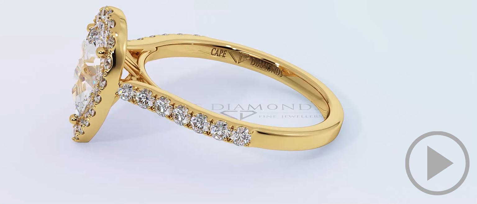 Pear Natural Diamond Halo Cathedral Natural Diamond Engagement Ring Yellow Gold With Pavé Side Natural Diamonds top video