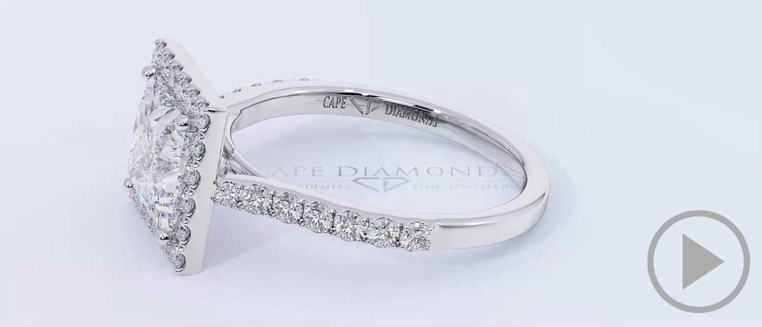 Floating Lab Grown Diamond Encrusted Princess Halo Setting Engagement Ring White Gold top video