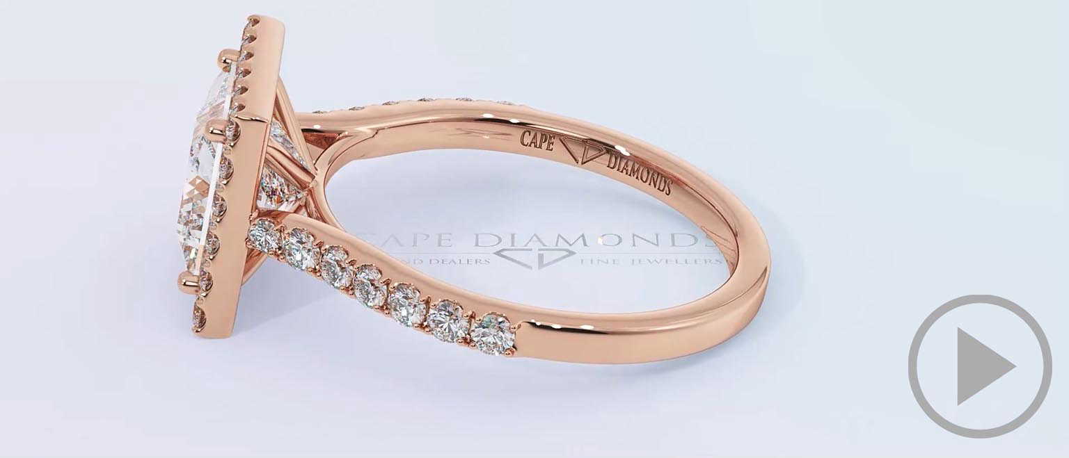 Unique Princess Cut Lab Grown Diamond Halo Engagement Ring Rose Gold top video