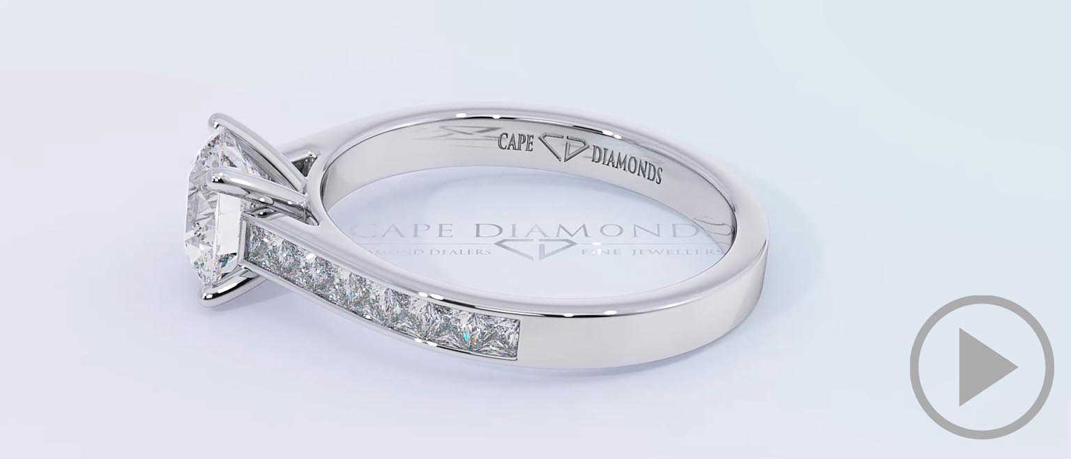 Round Natural Diamond 4-Claw Engagement Ring Platinum With Channel-Set Princess Cut Natural Diamonds top video
