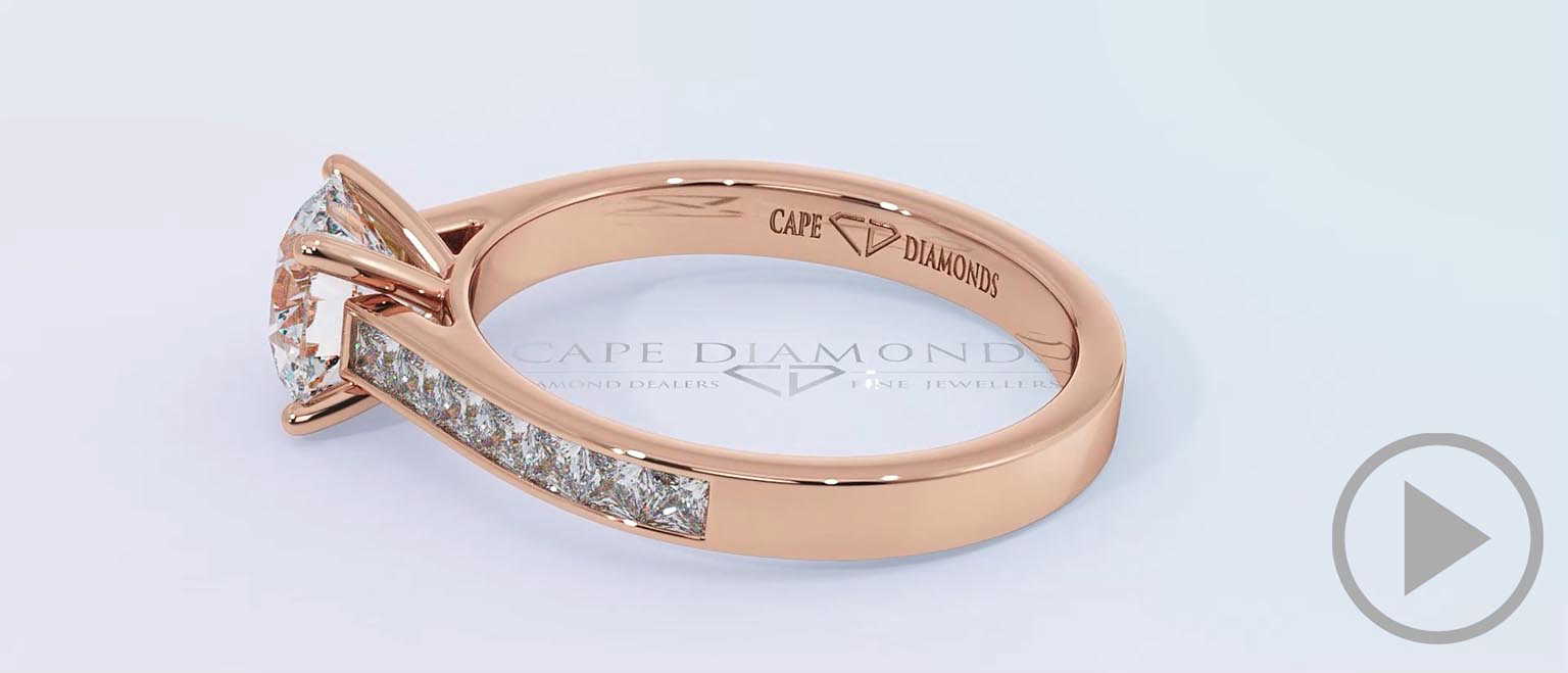 Round Natural Diamond 4-Claw Engagement Ring Rose Gold With Channel-Set Princess Cut Natural Diamonds top video
