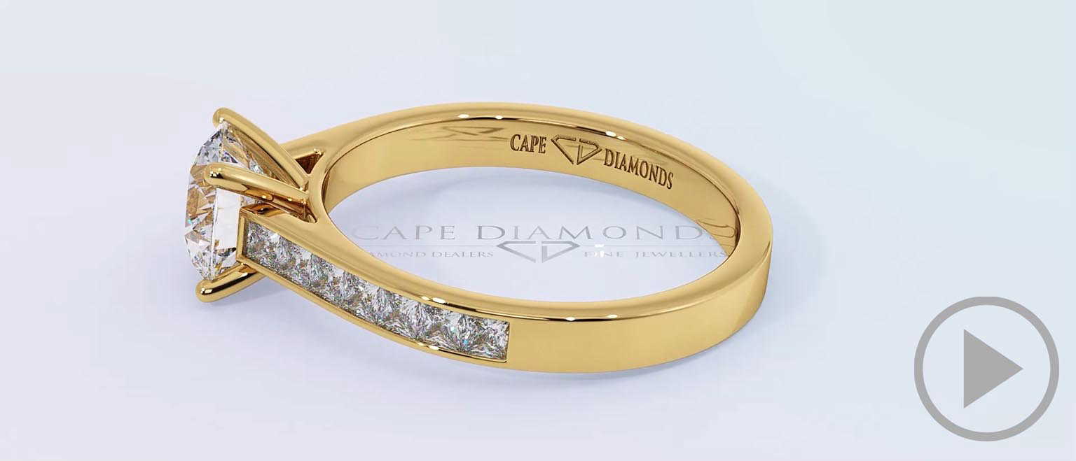 Round Natural Diamond 4-Claw Engagement Ring Yellow Gold With Channel-Set Princess Cut Natural Diamonds top video