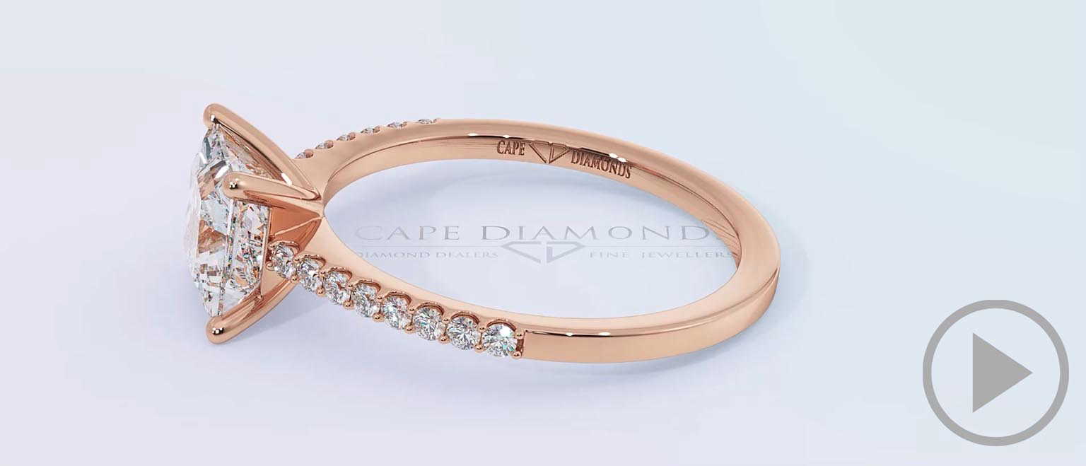 Side Stone Princess Cut Natural Diamond 4-Claw Engagement Ring Rose Gold Setting top video