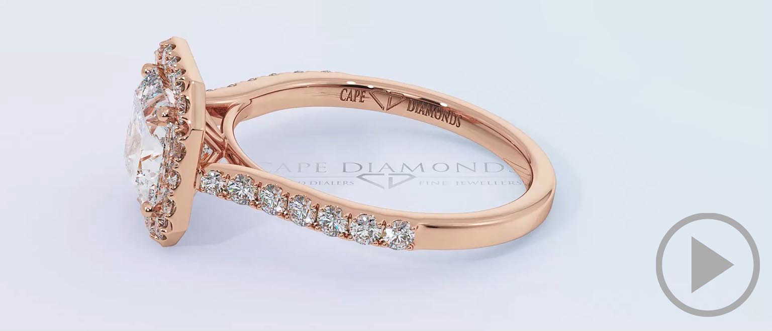 Radiant Lab Grown Diamond Halo Cathedral Lab Grown Diamond Engagement Ring Rose Gold With Pavé Side Diamonds top video