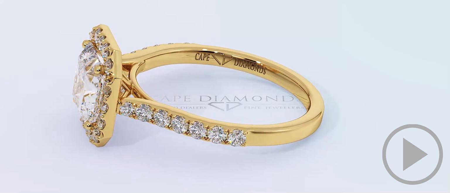 Radiant Natural Diamond Halo Cathedral Natural Diamond Engagement Ring Yellow Gold With Pavé Side Natural Diamonds top video