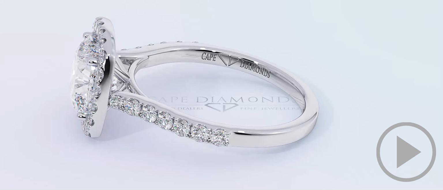 Floating Lab Grown Diamond Encrusted Cushion Halo Setting Engagement Ring White Gold top video