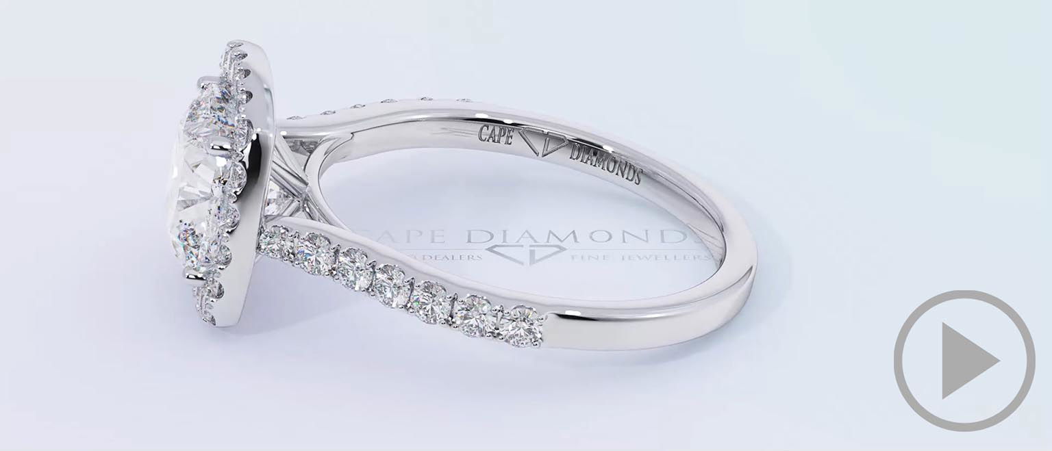 Floating Natural Diamond Encrusted Cushion Halo Setting Engagement Ring White Gold top video