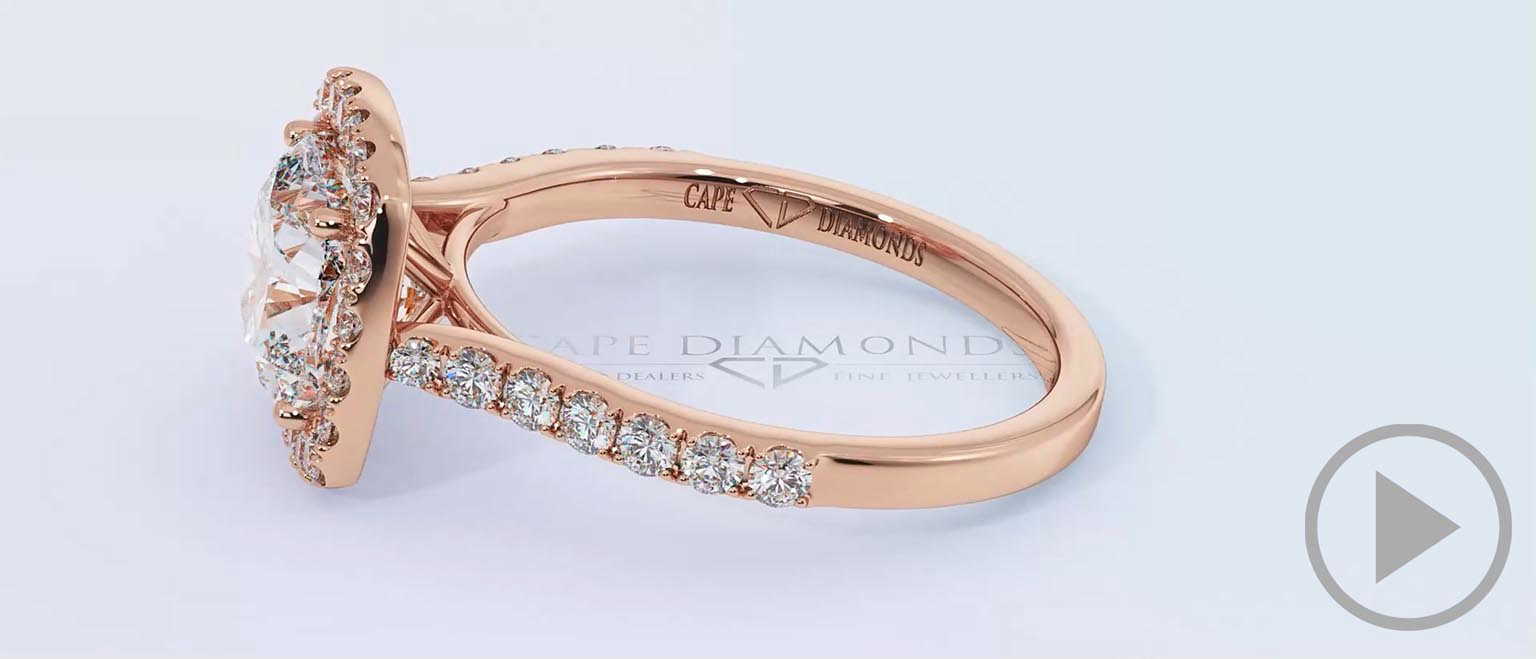 Floating Natural Diamond Encrusted Cushion Halo Setting Engagement Ring Rose Gold top video