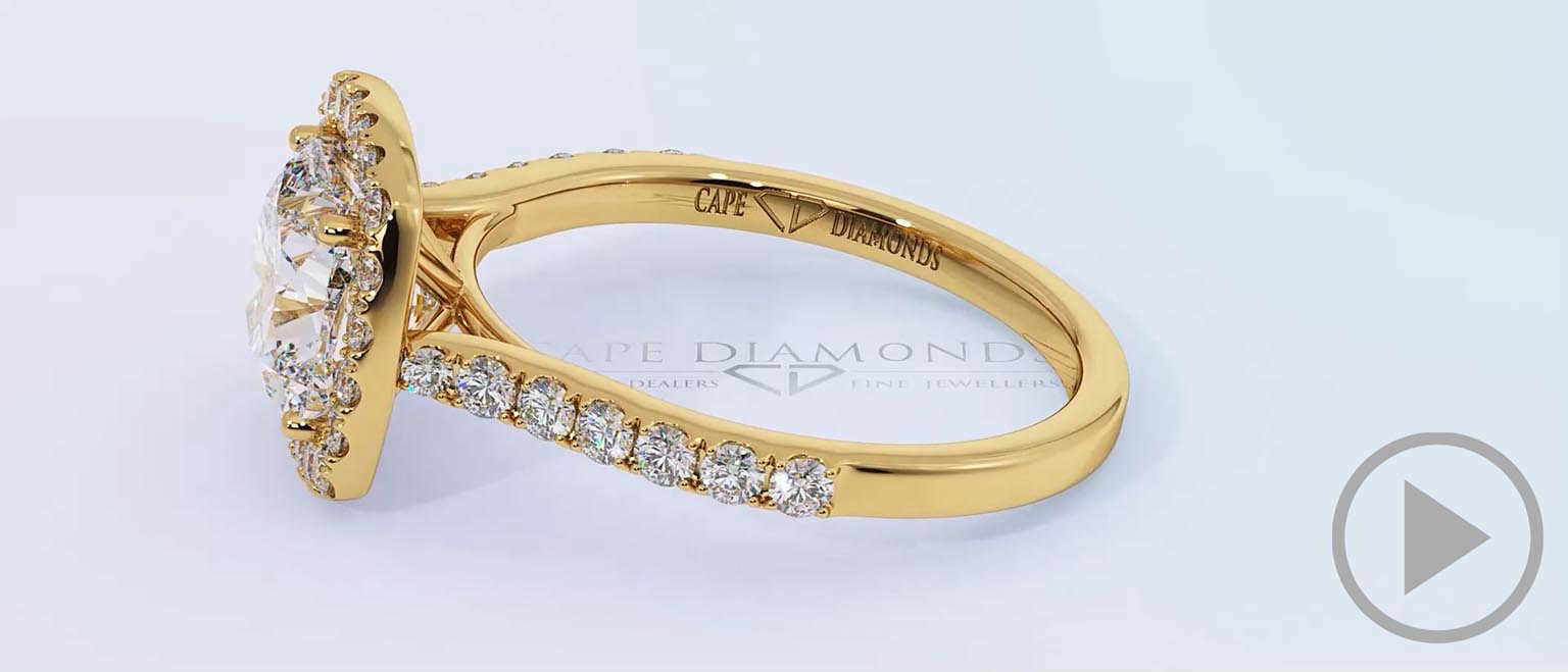 Unique Cushion Cut Natural Diamond Halo Engagement Ring Yellow Gold top video