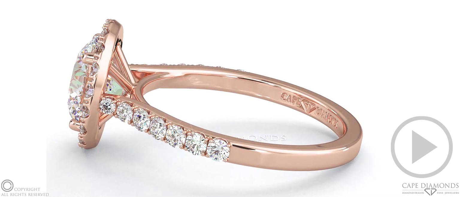 Natural Diamond Round Halo Side Stones Engagement Ring Rose Gold top video